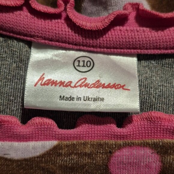Hanna Andersson girls size 110 or 5 brown velvety dot dress, some pink fade - Picture 4 of 5